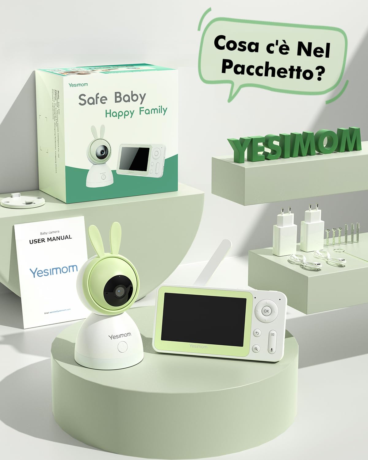 Baby Monitor WiFi 4,3" 360° PTZ Telecamera Bambini con Monitor Videocamera Neonato IPS Schermo 2500mAh Luce Notturna Controllo APP Mobile Visione Notturna Ninne Nanne