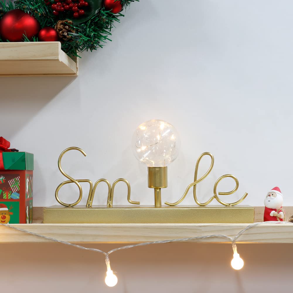 NEWIMAGE Lampada da Tavolo a Batteria Lampada Decorativa Senza Fili Luci di Decorazione Domestica con Luci Bianche Calde Fata per Soggiorno Camera da Letto da Tavolo Ingresso Centrotavola (Smile)