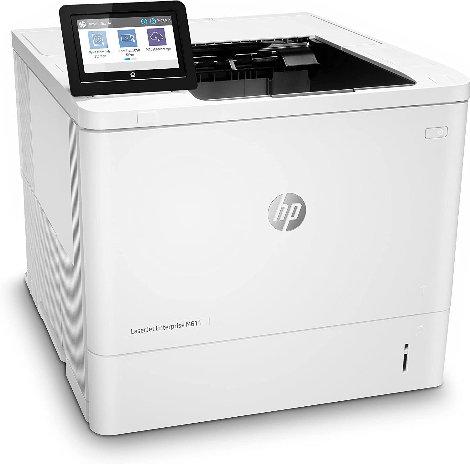 HP LaserJet Enterprise M611dn 7PS84A, Stampante a Singola Funzione A4, Stampa Fronte e Retro Automatica in b/n, 61 ppm, USB, Gigabit Ethernet, Smart, Display Touch a colori da 10,9 cm, Bianca