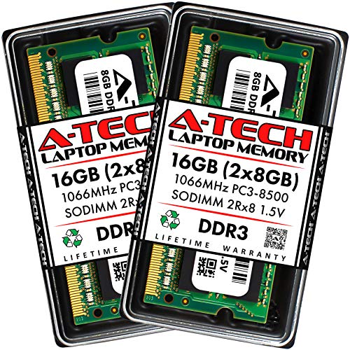 Image of A-Tech 16GB (2x8GB) DDR3 1066MHz PC3-8500 CL7 SODIMM 2Rx8 1.5V 204-Pin Non-ECC SO-DIMM Laptop, Notebook RAM Memory Modules