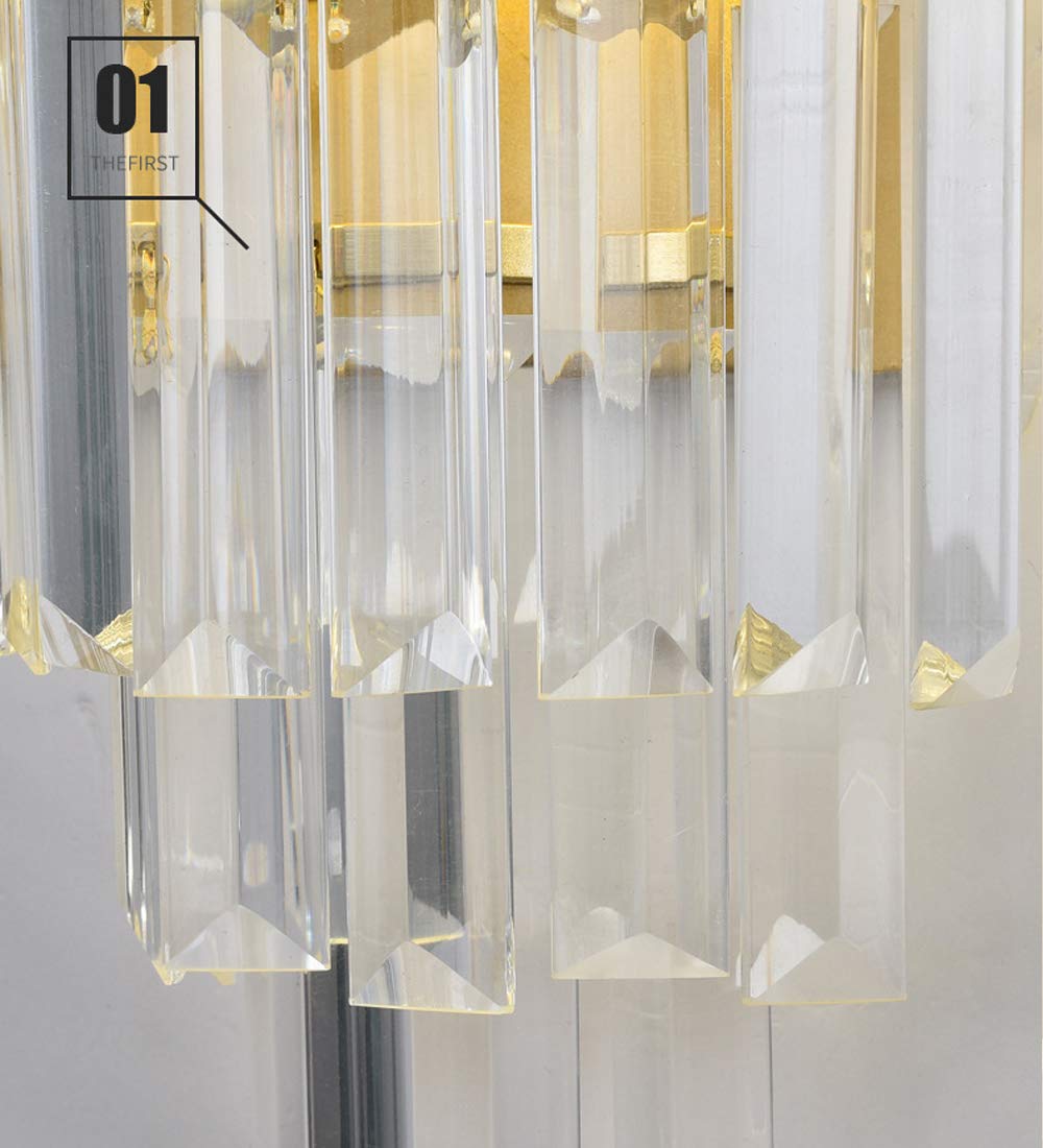 LED E14 Wandleuchte Kristall Modern Schlafzimmer Wohnzimmer Korridor Flur Lampe, Golden Wandlampe 2-Flammig Rechteck Wandlichter Kreativ für Küchen-insel Esszimmer Arbeitszimmer Villa Treppen, 22*40cm