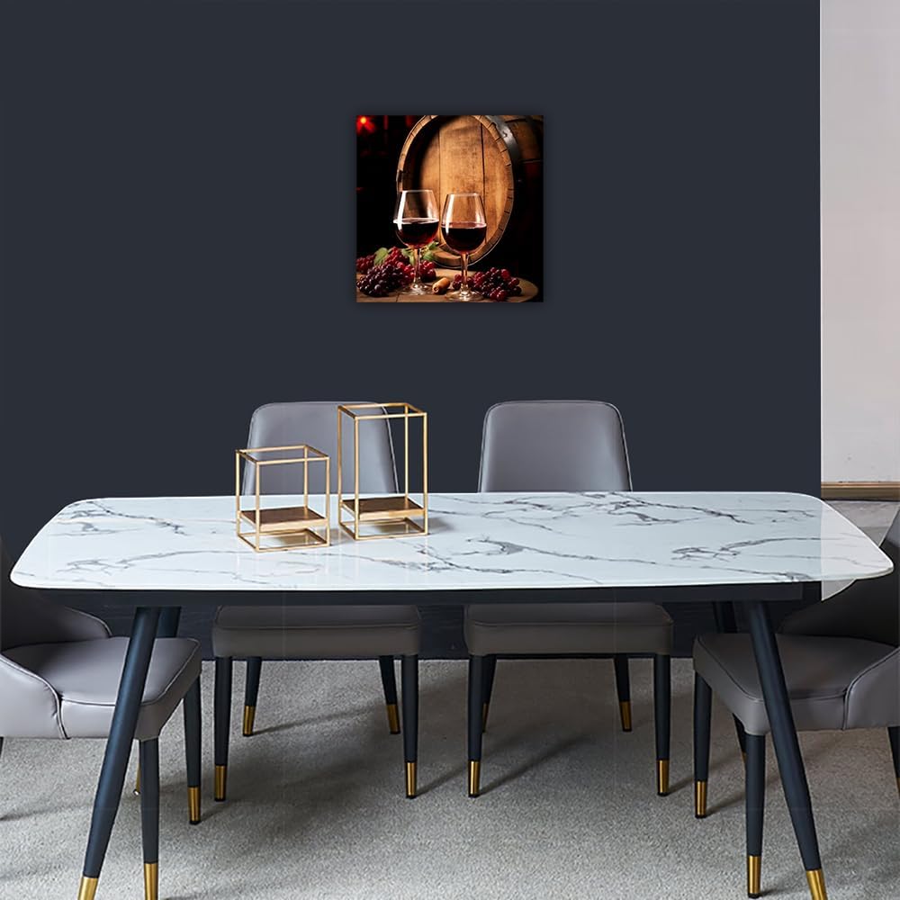 LURENCZH Red Wine Wall Art Canvas Print Kitchen Food Picture Painting for Restaurant Dining Room Decor Framed(Wine-3,12.00" x 12.00")