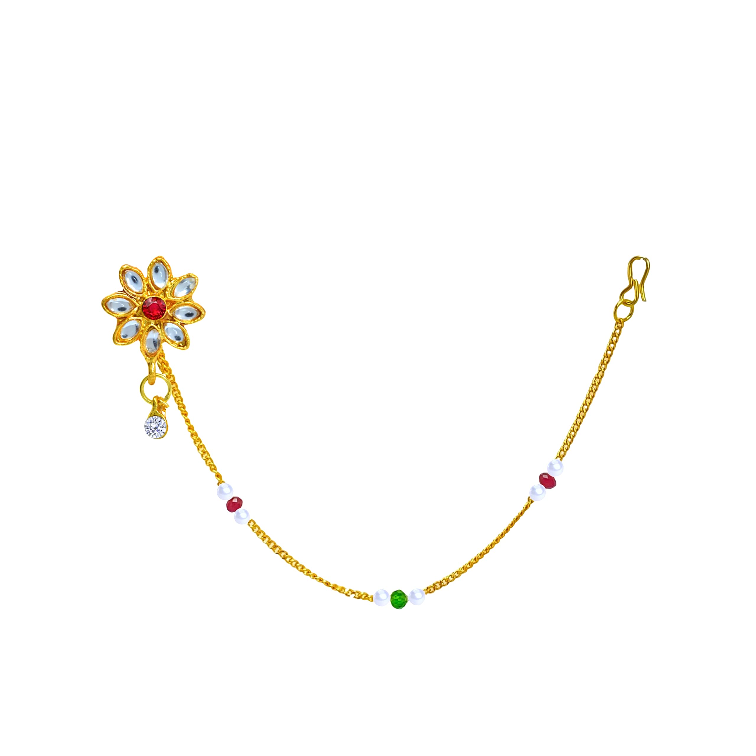 KYOOT JEWELS Traditional Gold-Plated Bridal Nath Cubic zirconia, Ruby Stone & Emerald Studded Gold Chain Non-Pierced Clip-on Nathiya For Women and Girls (Kundan Nathiya) (B09YNNQ861) Amazon Price History, Amazon Price Tracker