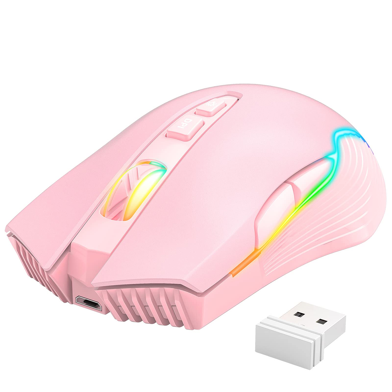 Fawoonu Optical indicator, CW905 2.4G Wireless Gaming Mouse RGB Backlit E-sports Mouse Optical Computer Mice 5 Adjustable DPI with 7 Programmable ons for Laptop Desktop PC Computer