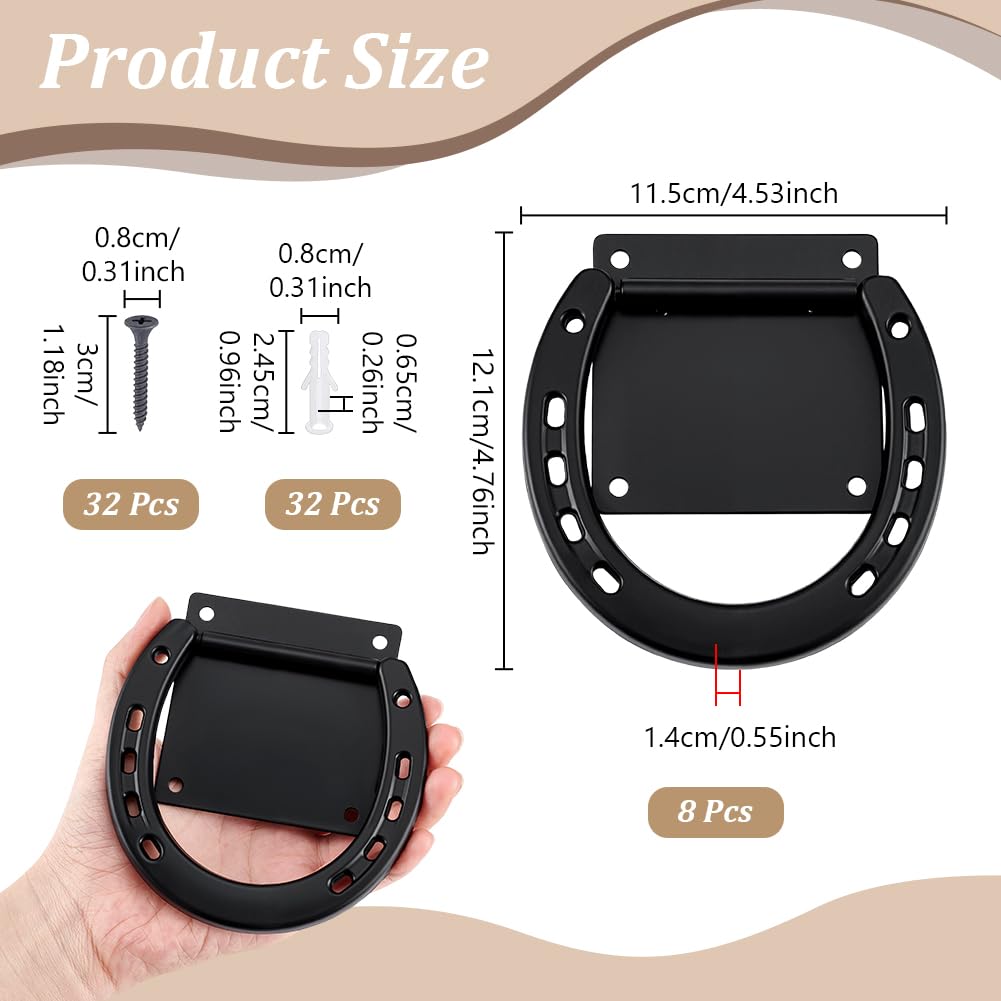 8 anneau D'Attache pour Chevaux Anneaux D'Attache Robustes en Métal avec Vis (64 pièce) Équipement D'Entraînement pour Chevaux de Trait Accessoires pour Écurie Noir