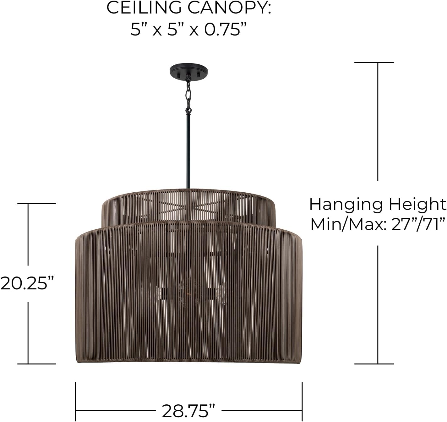 Capital Lighting 956341UK Jasper Transitional Indoor/Outdoor Large Pendant, 4-Light 400 Total Watts, 20" H x 29" W, Umber and Black