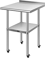 Vista 10 de VIVOHOME Mesa de trabajo de acero inoxidable de 24 x 36 pulgadas con salpicadero, mesa comercial de preparación con ruedas para restaurante, hotel