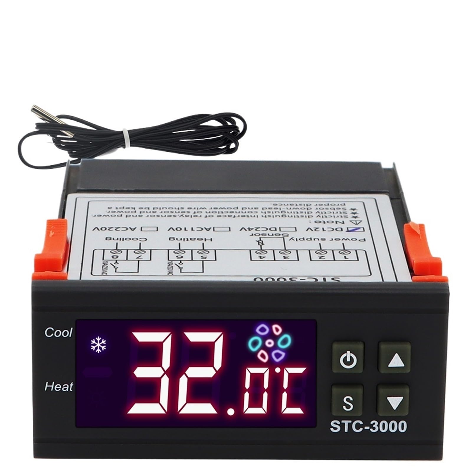 Nxvodcfys 12V Digital Temperature Controller Thermostat Thermoregulator Incubator Relay Led 10A Heating Cooling Stc-3000 With Sensor(12V)