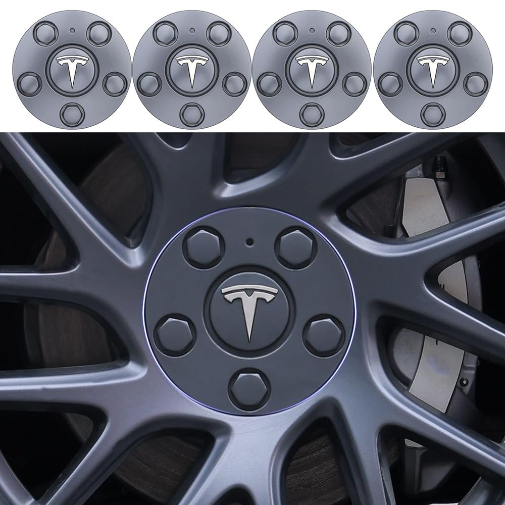 4 Pezzi Auto Coprimozzo per Tesla Model 3 Highland 2024, Coprimozzo Del Centro di Rotella Dell'auto Impermeabile Antipolvere Accessori per Lo Styling Del Logo Dell'Auto