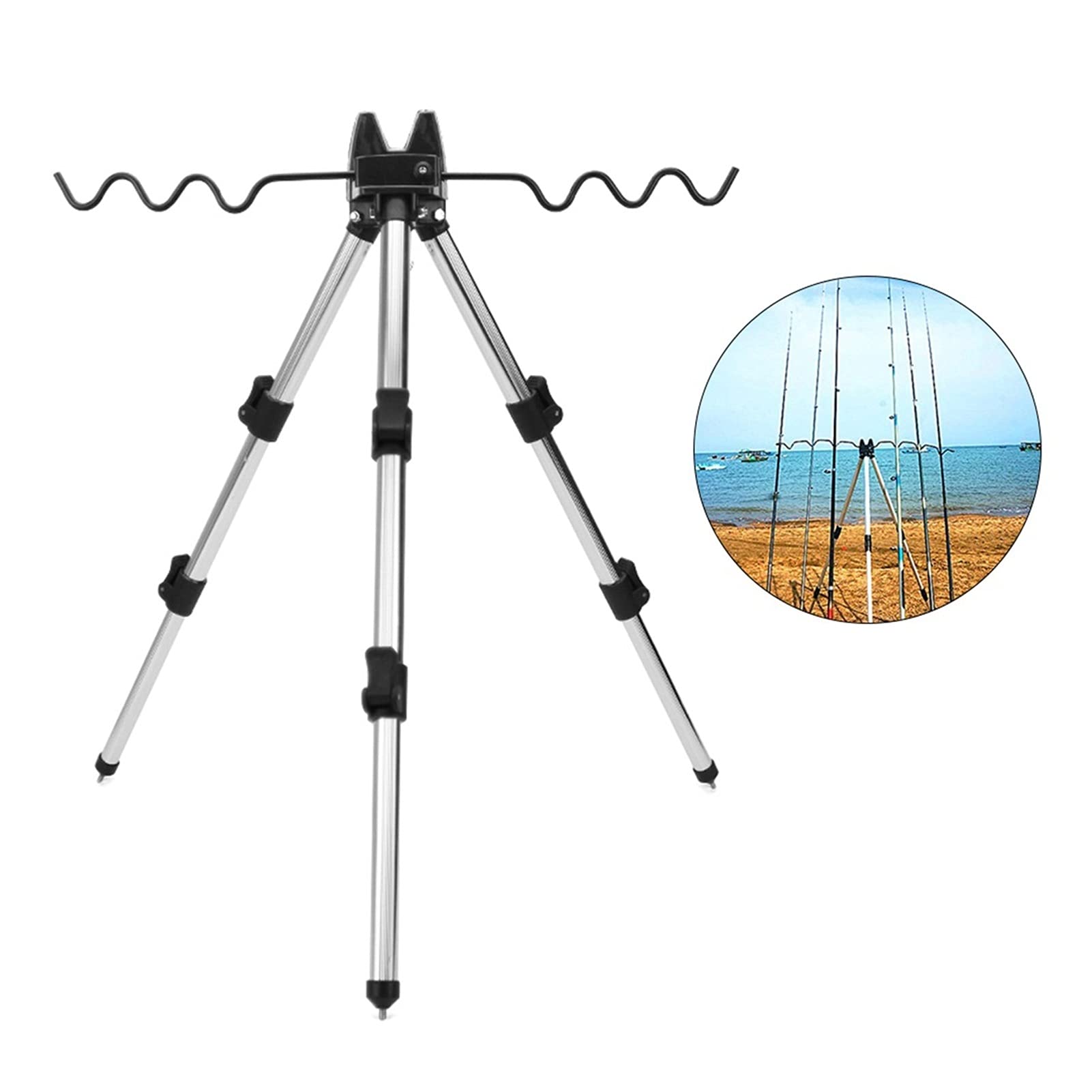 Soporte cañas pescar Rodas de pesca ajustables Soporte multifunción Telendo de barra telescópica Plegable Equipo de pesca al aire libre plegable trípode Rodas de pescar Stand Soportes de caña de pesca