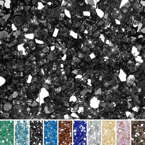 Image of Skyflame 10-Pound Fire Glass for Fireplace Fire Pit and Landscaping, Onyx Black Reflective, 1 /4-Inch