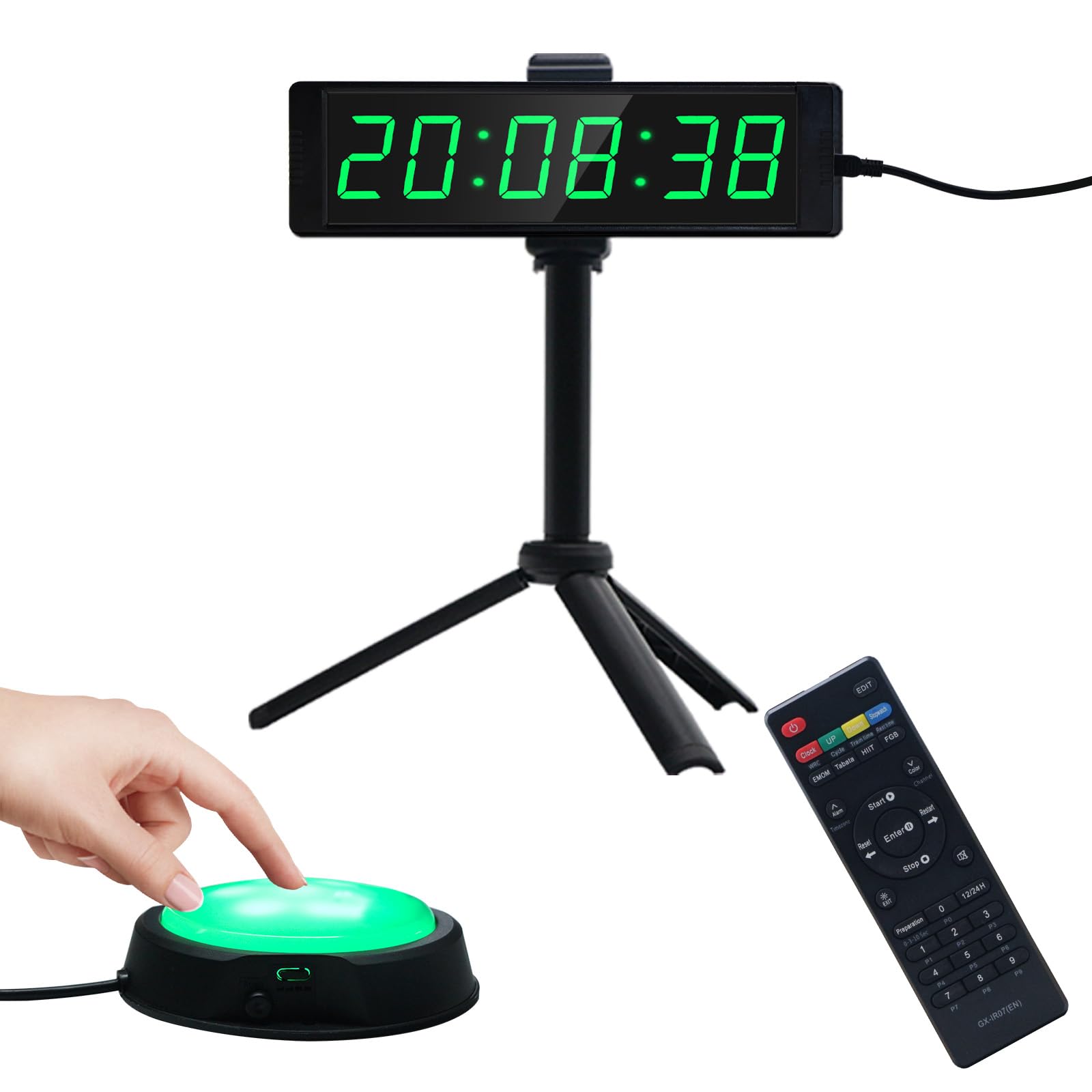 LUCKY TIME Minuteur Fitness LED avec Télécommande et Bouton Start/Stop | Chronomètre Compte à Rebours, Minuteur d’Intervalle 12/24H pour Salle de Sport à Domicile