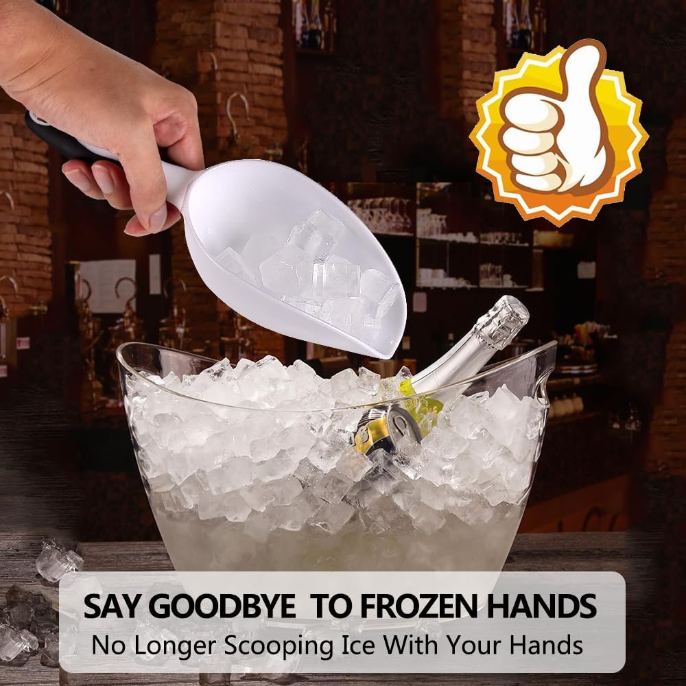 Plastic Ice Scoop 2pcs for Freezer Bin Multipurpose Ice Shovel Scooper for Flour Rice Popcorn Pet Food Soft Rubber Grip Handle - White