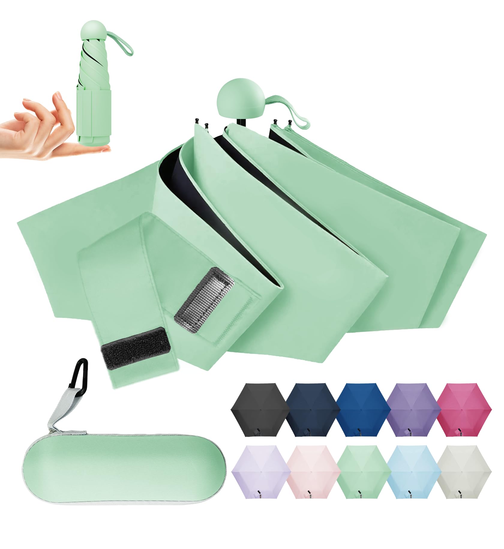 LILAC Mini Regenschirm Leicht & Kompakt, UPF 50+ UV-Schutz Taschenschirm für Damen Herren & Kinder, Kleiner Reiseschirm mit Hartschalen-Etui & Karabiner, 90cm Spannweite