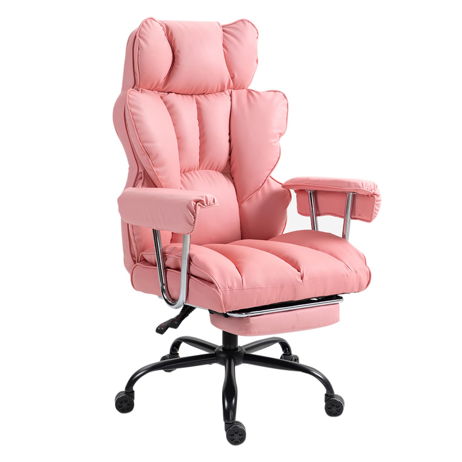 Panana High-Back Office Chair with Footrest, Reclining 90-135°, Padded Seat Armrest, 46-56cm Seat Height (Pink)