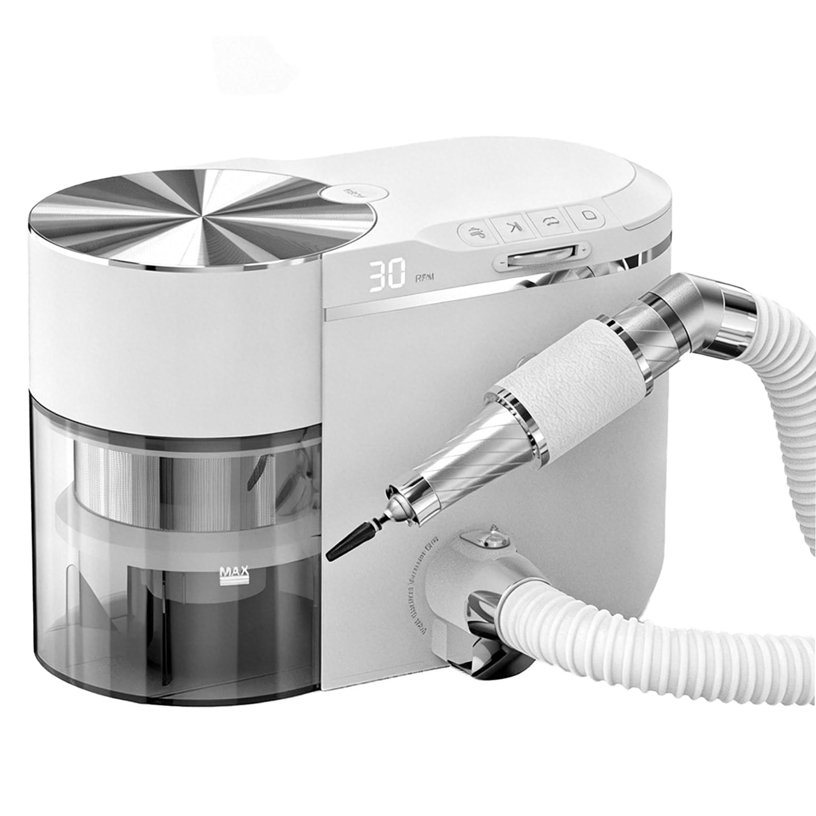 2-in-1 Professional Nail Drill with Dust Collector, Nail Dust Collector with 1.5 KPa Vacuum Suction, 30,000 RPM Brushless Motor, ≤58 dB Low Noise, Adjustable Suction, with Extension Hose White