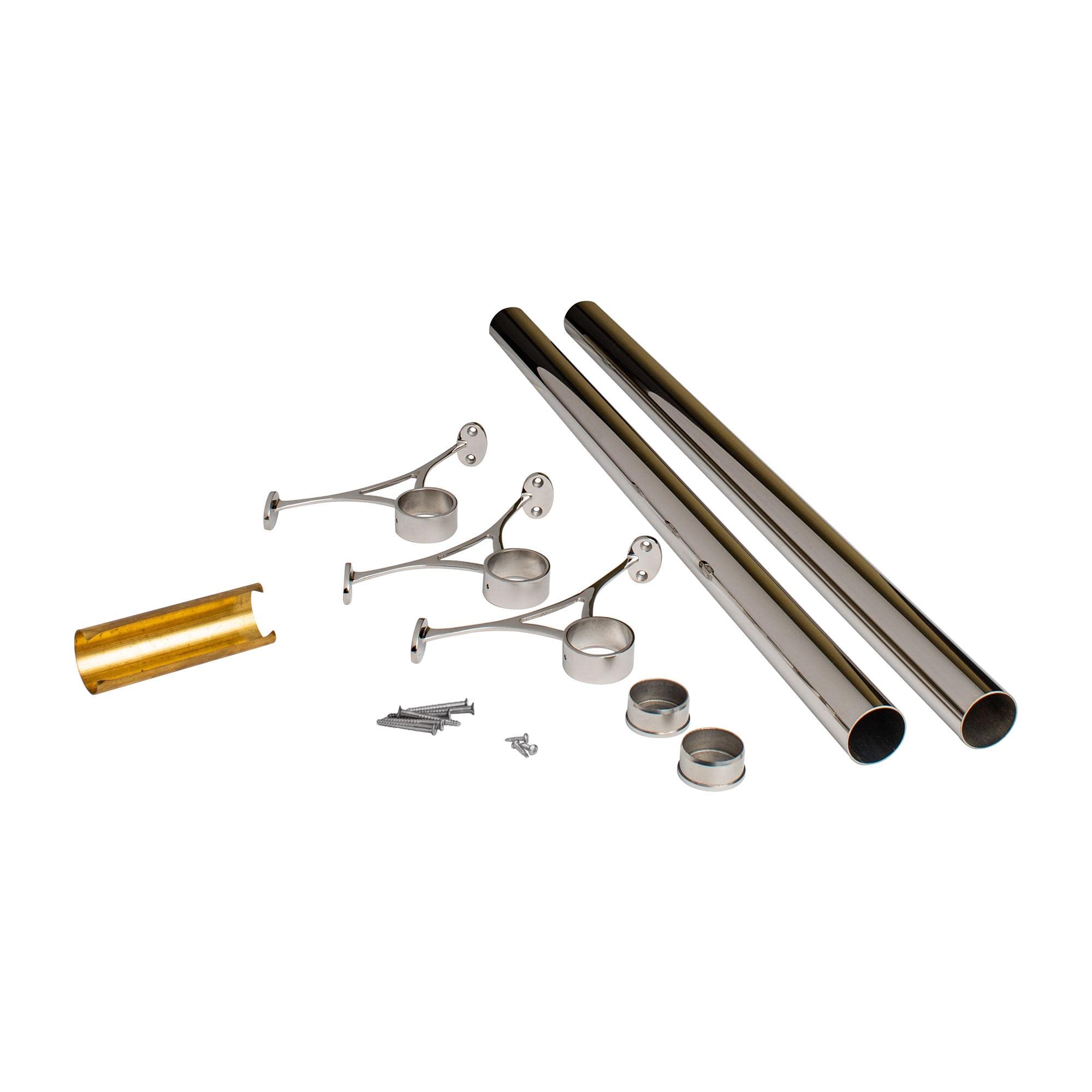 OUTWATER 2" Diameter x 6' Bar Foot Rail Kit - Complete Undercounter Mount Hardware and Tubing, Polished Stainless Steel Finish