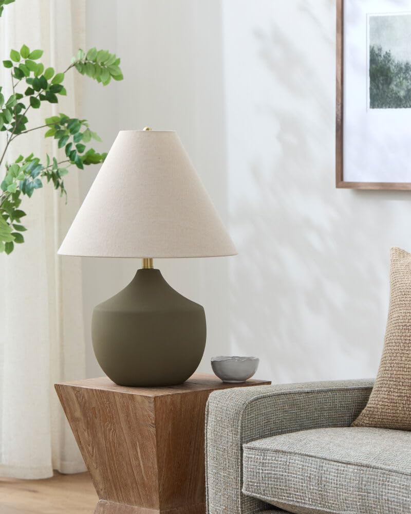 Livabliss Table Lamps, 22" Benson Rustic Bedside Nightstand Table Lamp for Bedroom Living Room Office, Green Body with White Beige Shade (22" H x 16" W x 16" D)