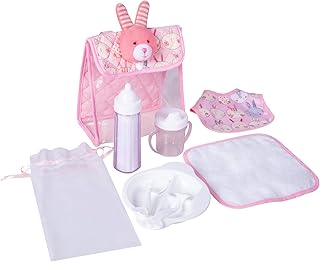 Rakki Dolli Feeding Set Nursery Bag Set for Dolls, Plate Together with Spoon, Fork, Milk Bottle, Juice Cup, Towel &Bib