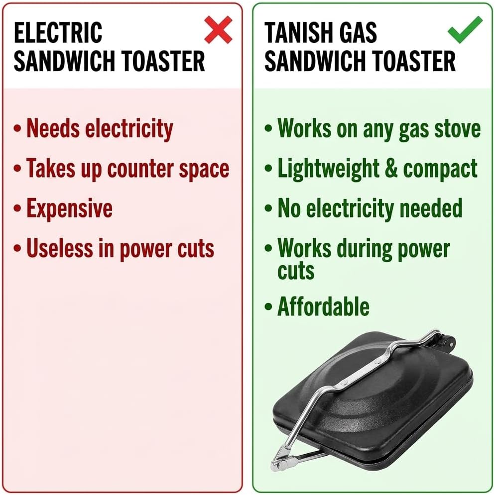 Aluminium Gas Sandwich Toaster with Non-Stick Coating – Double Side Gas Grill Sandwich Maker for Gas Stove | Toastie Maker, Bread Toaster for Home,Dhaba & Outdoor Use Lightweight