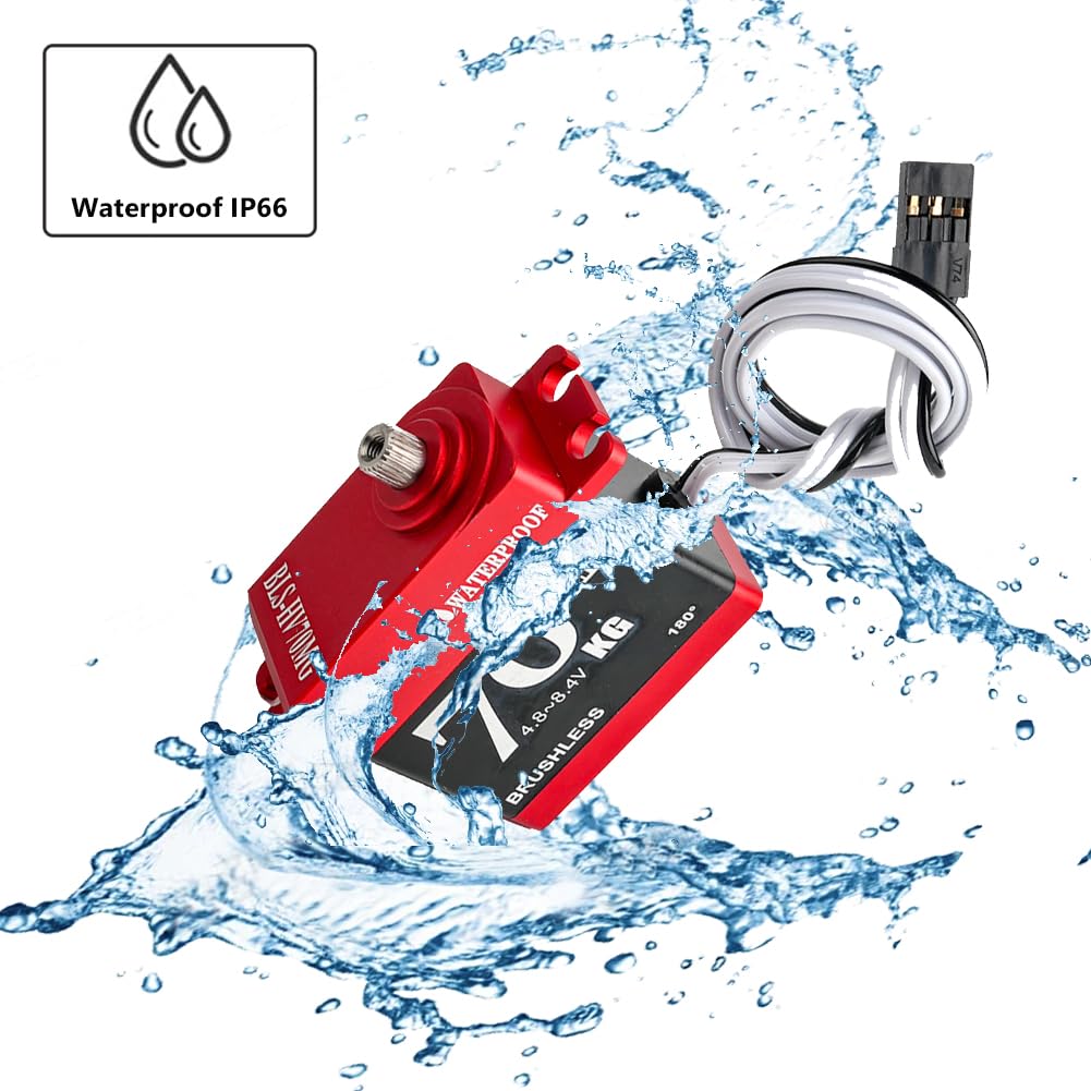70KG Brushless Servo High Torque Digital RC Servo Motor BLS-HV70MG Waterproof All-Metal High Voltage 4.8~8.4V Steering Servo for 1:8 1:10 RC Car, Control Angle 180 Degree
