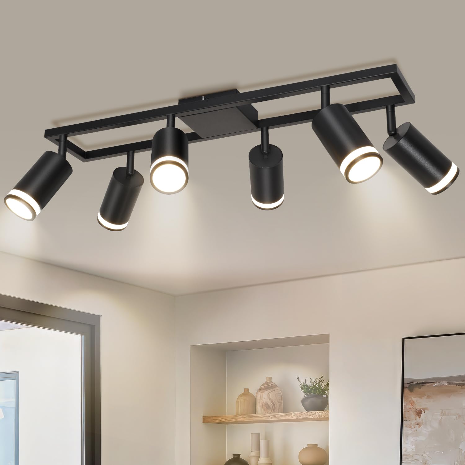 Dehobo Lampada Faretti LED da Soffitto Orientabili, Faretti da Parete Interno GU10 Nero, Moderna Plafoniera 6 Luce, Parete Interno per Barra Cameretta Cucina, Senza Lampadina