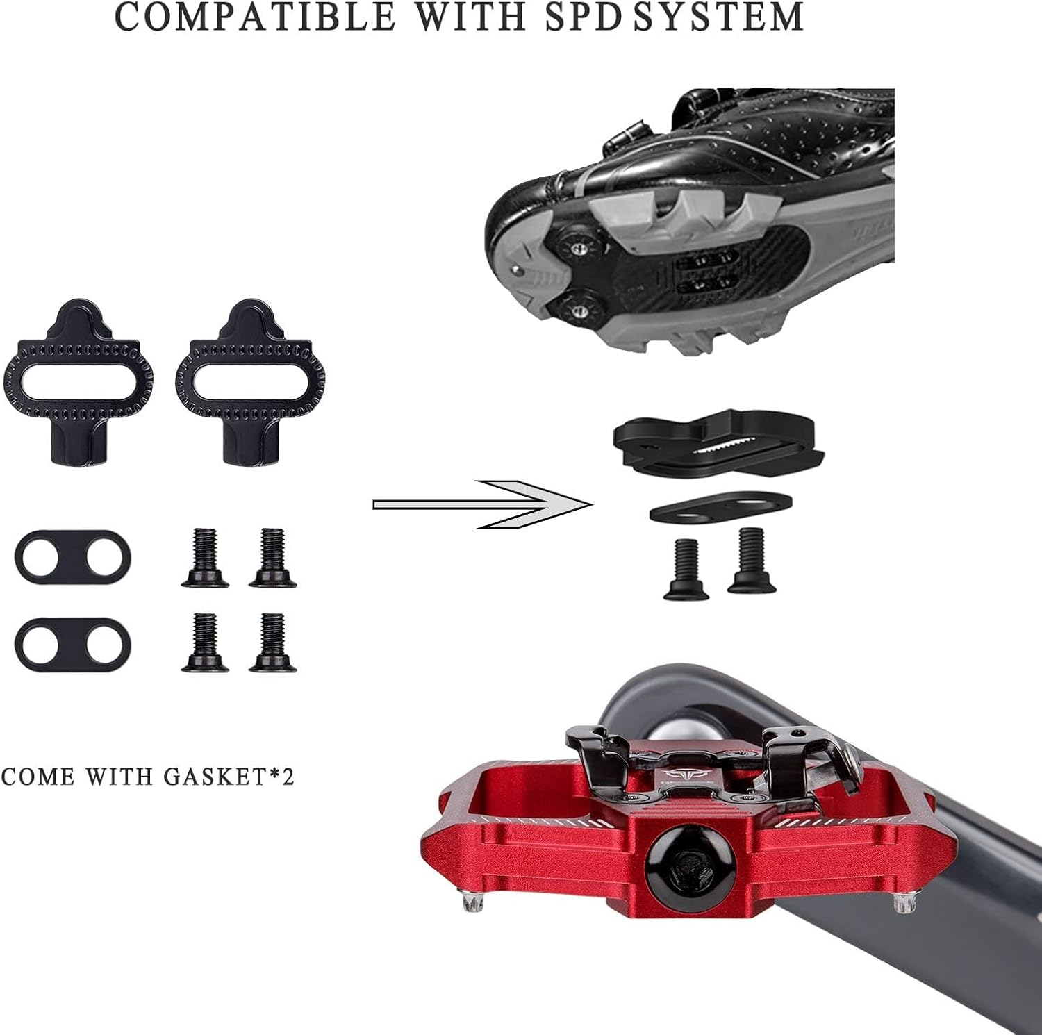 Mountain Bike Pedals - Dual Function Flat and Clipless Pedal - 3 Sealed Bearing Platform Pedals Compatible with SPD, Bicycle Pedals for BMX Spin Exercise Peloton Trekking Bike