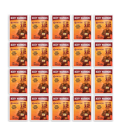 WORLD-BIO Body Warmers for Cold Weather, Hot Hands Body Warmers with Adhesive Backing Long Lasting Safe Natural Odorless Air Activated Disposable - Up to 12 Hours of Heat - 20 Packs