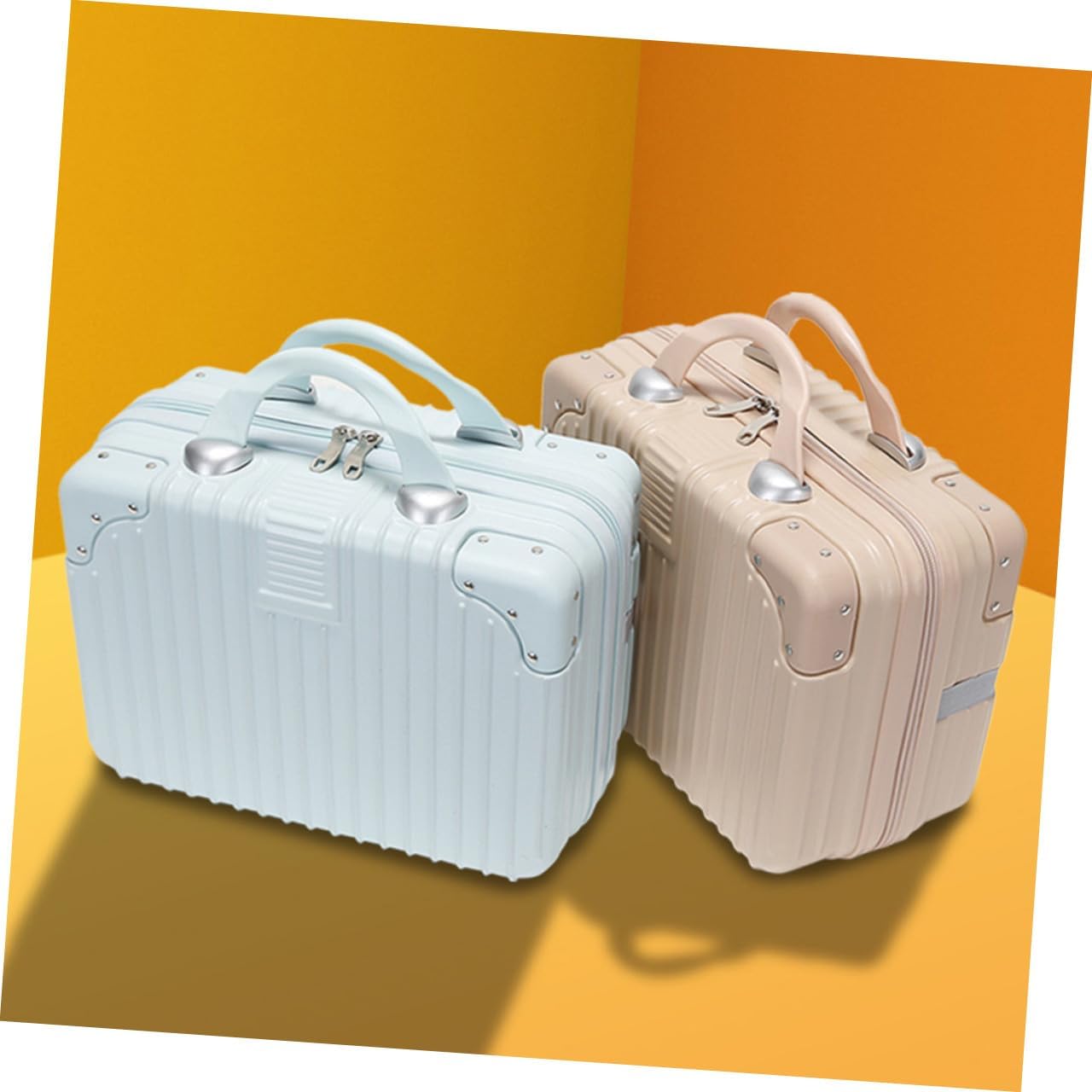 STAHAD Portable Cosmetic Train Case Makeup Storage Organizer Mint Green Travel Makeup Box with Handle and Wide-open Design for Women