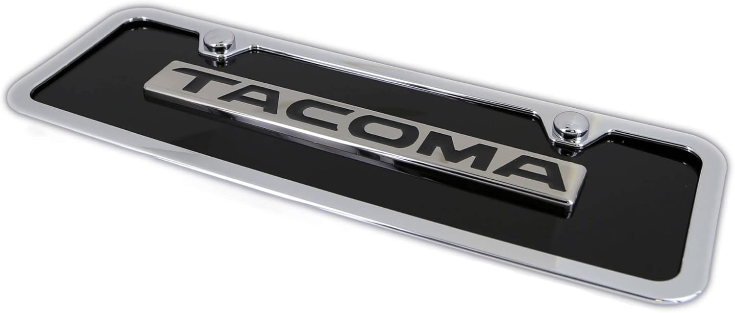 Au-TOMOTIVE GOLD Name Badge On Black License Plate + Frame for Toyota Tacoma (Black)