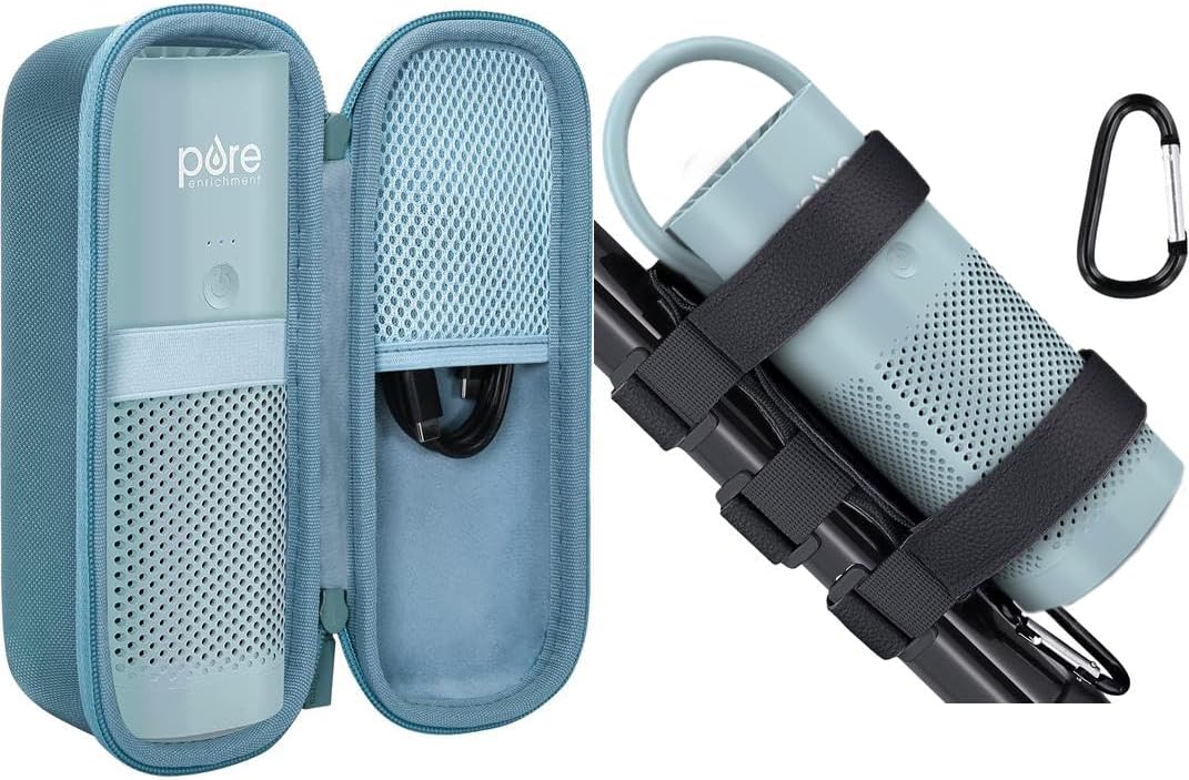 co2CREA Hard Case + Adjustable Monut Strap Bundle for Pure Enrichment PureZone Mini Portable Air Purifier – Protective Carrying Case with Multi-Purpose Mount for Car, School & Office Use
