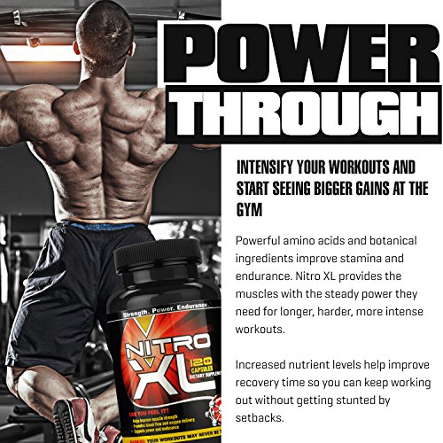 Nitro Xl | Nitric Oxide Bodybuilding Supplement – With L-Arginine | Build Muscle Mass – Get Ripped – Boost Performance – Increase Endurance & Stamina – Intensify Your Workout | 120 Caps #TOP4