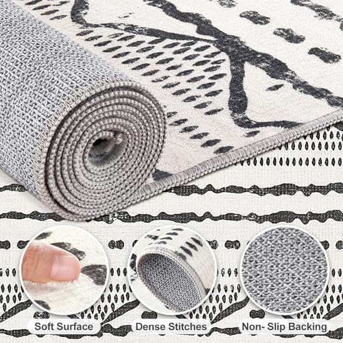 Nakagishi Black Rug Living Room 5X7: Washable Boho Large Neutral Soft Rug Modern Stain Resistant Moroccan Indoor Non-Slip Carpet for Bedroom Kids Playroom Office Dining Room Classroom Dorm