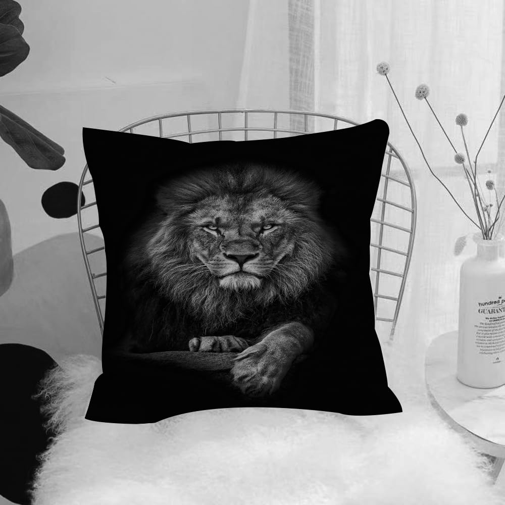 HYOSXW Cushion Cover,Throw Pillow Case Home Decorative for Living Room Bedroom Sofa Chair 16X16 Inch,Male lion in black light and shadow, intimidating close-up portrait,Pillowcase 40X40cm