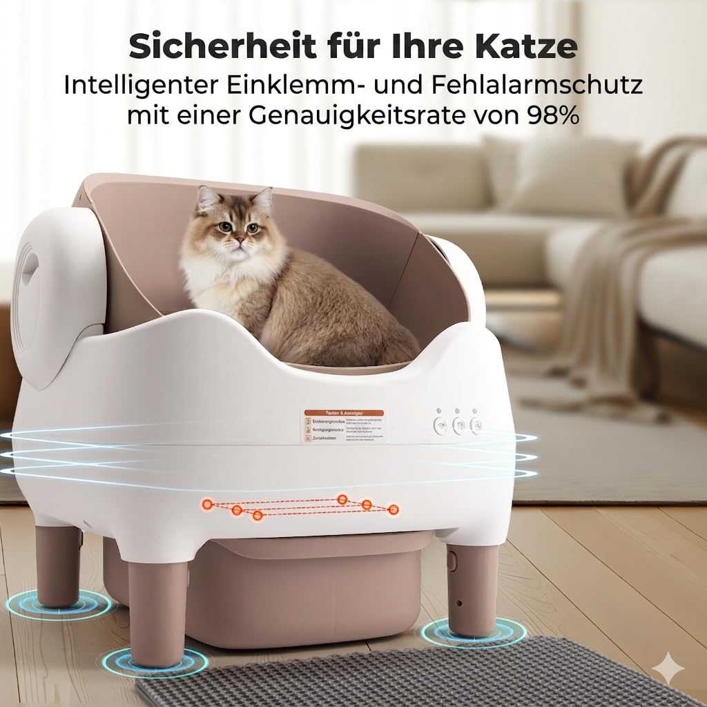 Fsitego Katzenklo Selbstreinigend: Automatische Katzentoilette mit App-Steuerung – Elektrische Katzentoilette mit Großem Fassungsvermögen – Geruchsfrei, Einstieg Von Oben, Inklusive Müllbeutel