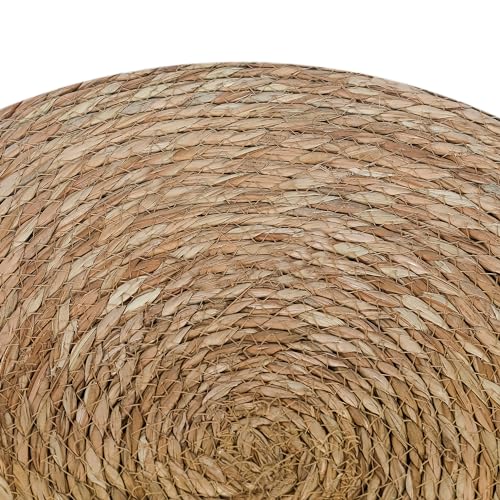 Adeco 20\" Patio Pouf Ottoman, Foot Stool Hand Woven Straw Rattan Indoor Outdoor Footstool, Boho Round Poufs Footrest Floor Chair Decorative Seat for Living Room, Bedroom, Porch(Brown) - Thumbnail 6