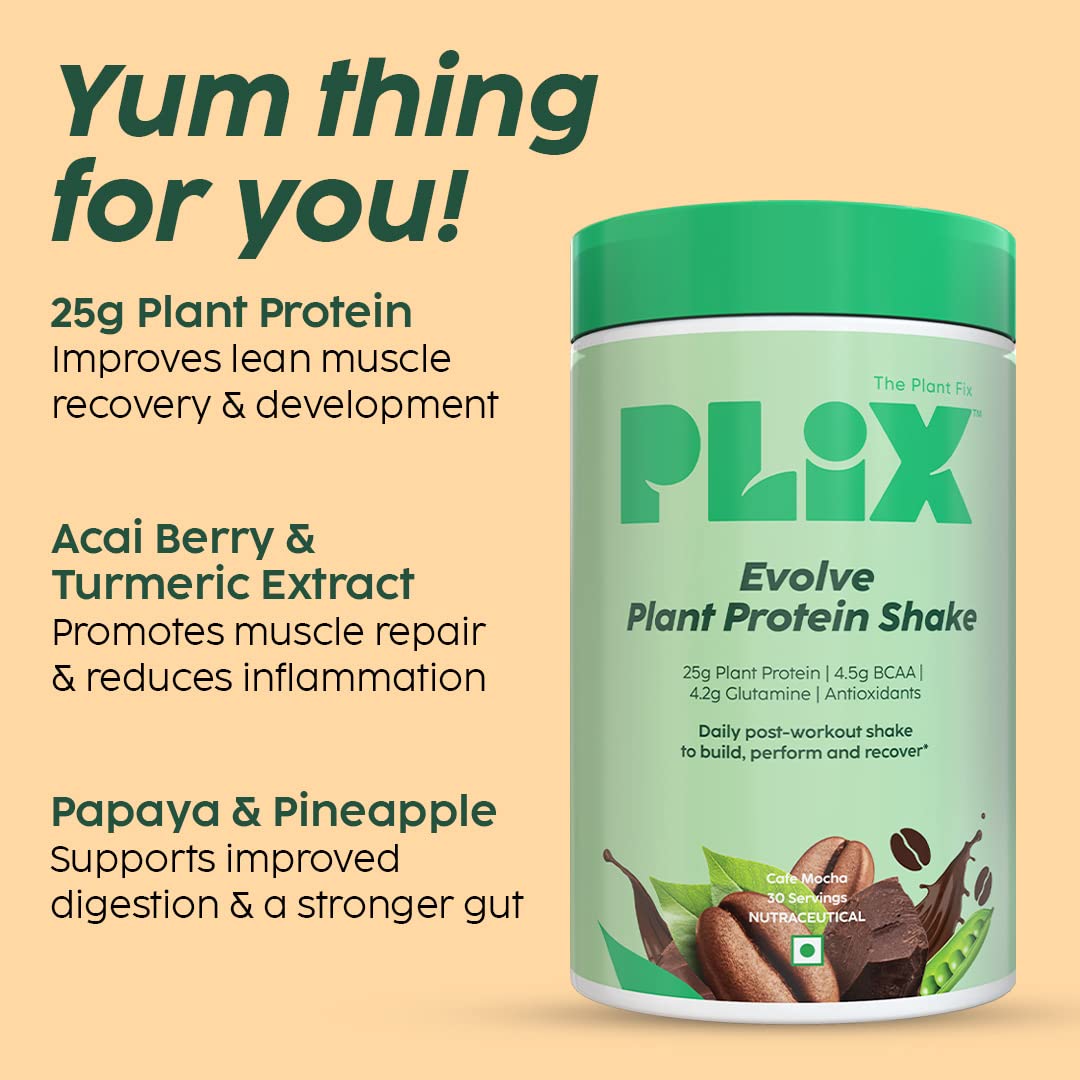 PLIX - THE PLANT FIX EVOLVE Performance Plant Protein Powder For Muscle Gain And Recovery (Cafe Mocha Flavour) 1Kg, Vegan Protein Drink With B12 Vitamin, Helps To Boosts Immunity, No Added Sugar — Amazon image 5