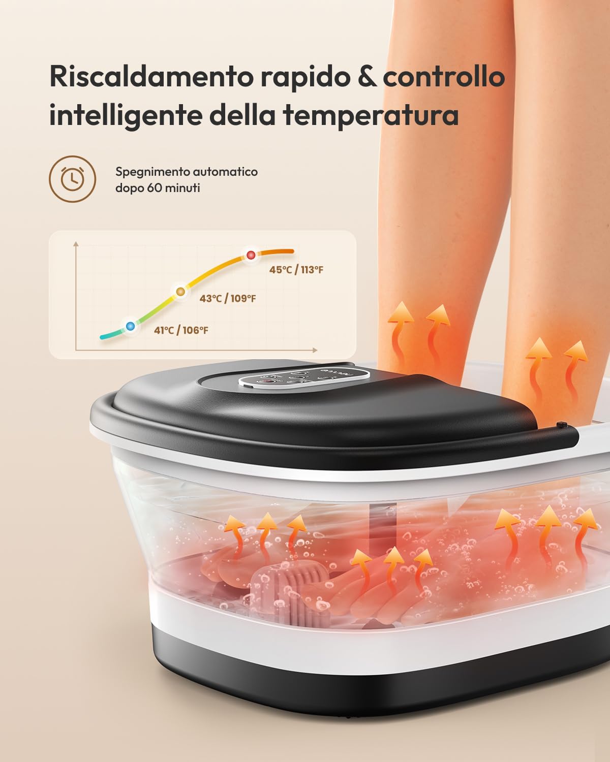 Massaggiatore per Piedi Pieghevole, Idromassaggiatore per Piedi | Pieghevole, 3 livelli di calore, 16 rulli (non elettriche), telecomando, pietra per affilare, rilassa i tuoi piedi stanchi