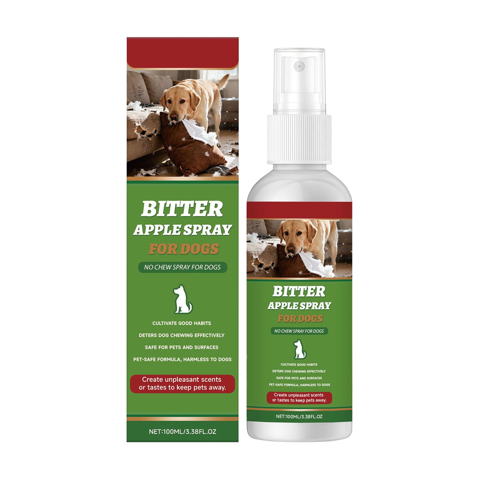 Bitter Spray – Mastication Naturelle 100 ML | Correcteur de comportement pour intérieur et extérieur sur Meubles, Tapis, terrasse, Poubelle, Surfaces d'entraînement, 3,8 x 14,5 cm
