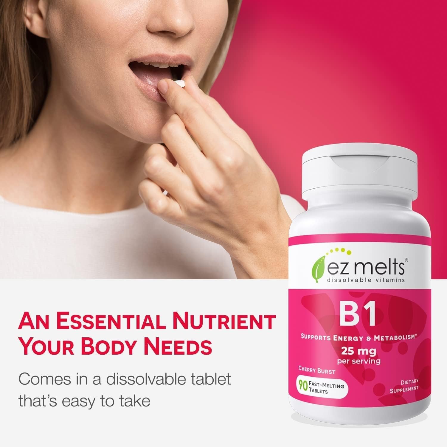 EZ Melts Dissolvable Vitamin B1 25 mg, 180 Tabs (90 Servings), Cherry Burst — Amazon image 3