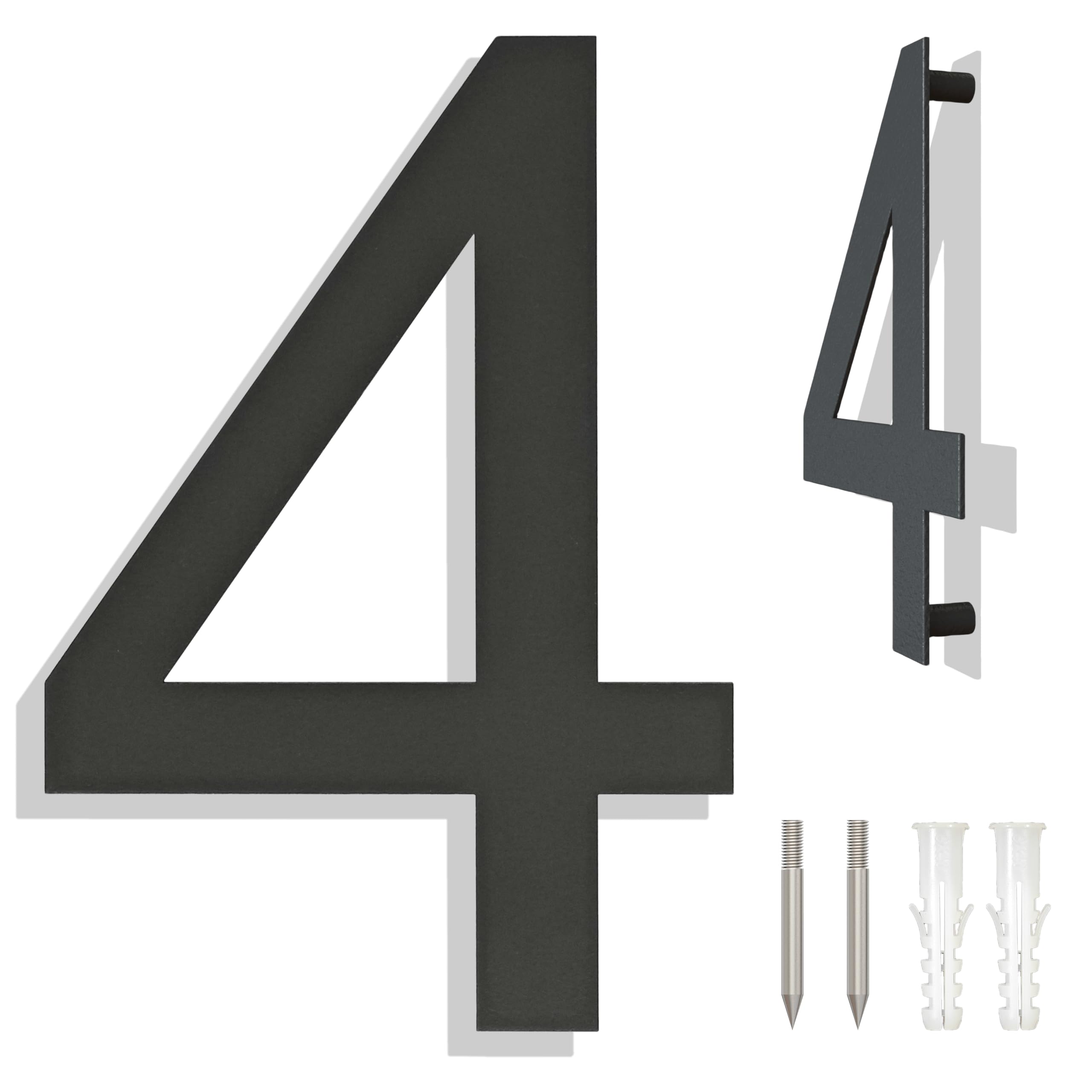 Ywonoby Stainless Steel House Numbers - Modern Floating Black Grey - 6 Inch Height - Arial Number 4, 6in 152mm