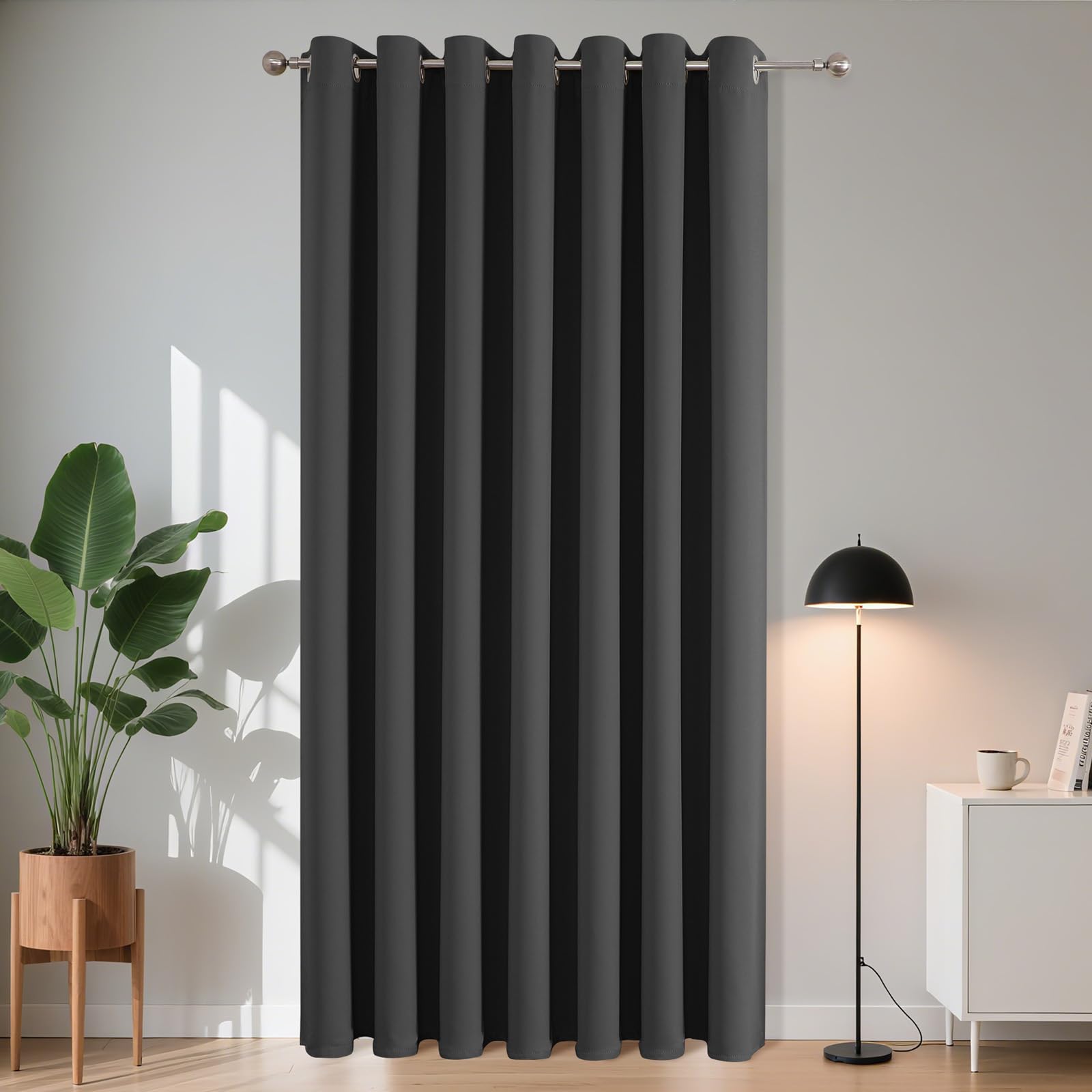 Joydeco Blackout Door Curtain W59 x L84 Inch 1 Panel, 85% Light Blocking Privacy Protection 150CM Wide Eyelet Curtain Drape for Bedroom Living Room Patio, Dark Grey