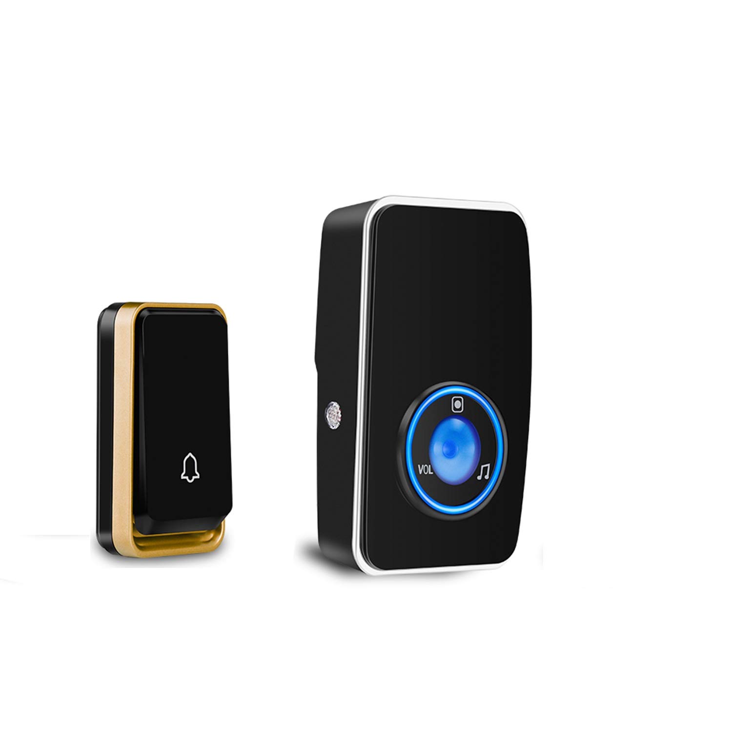 『No Battery Required』Wireless Doorbell Waterproof, AURTEC Door Chime Kit with 1 Plug-in LED Flash Receivers & 1 Press Self-Powered Transmitter, 51 Chimes, 4 Volume Levels, No Battery Required, Black — image 1