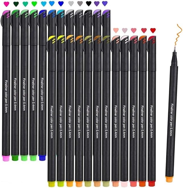 Fineliners Pens, Beupro Fineliner Color Pen Set Sketch Writing Drawing Pens for Bullet Journal Note Taking and Coloring Books- 24 Assorted Colors