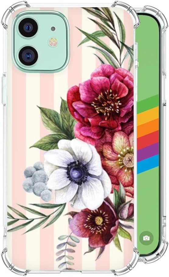 Compatible With iPhone 12 case Flower - TPU Bumper Slim Flower Soft Rubber Shockproof Clear Cover Girl & Women Fashion Design Anti-Collision Silicone Phone Case with iPhone 12-15