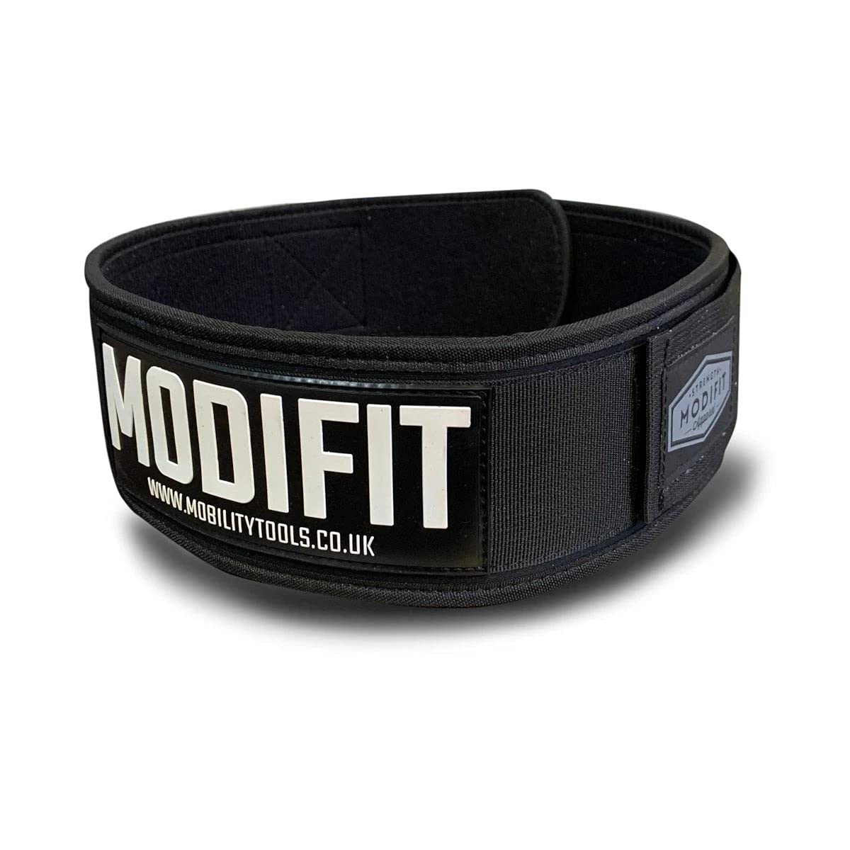 ModiFit Black Velcro Weightlifting Belt - Back Support Neoprene Back Lumbar Support Fitness Exercise Bodybuilding CrossFit Strength Training 10cm Back Panel (S)
