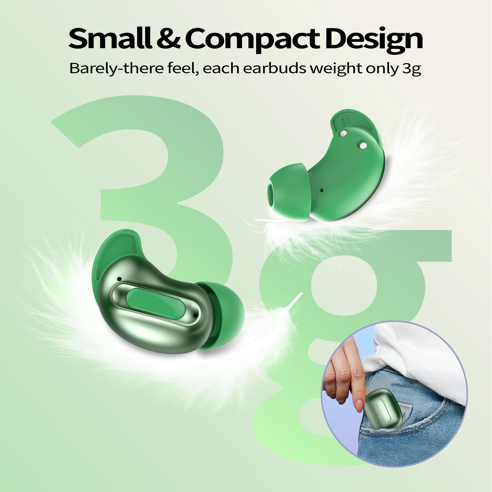 Sleep Earbuds, Mini ANC Wireless Earbuds in Ear, Bluetooth 5.4 Sleep Headphones Design for Side Sleeper, 48H Bass Stereo Earp — view 9