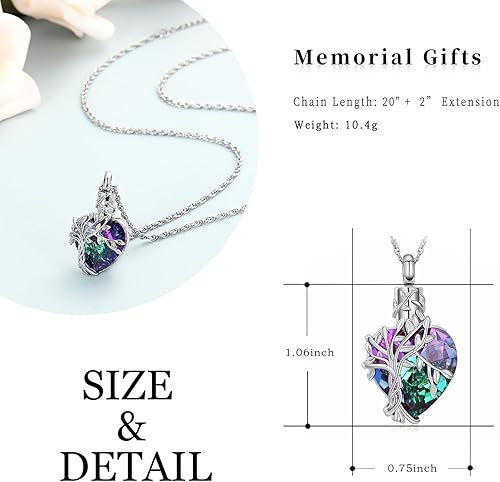Miniatura 9 de shajwo Collar de cenizas de urna de corazón de cremación del árbol de la vida para mujeres y hombres, dije de cenizas de cristales de cremación para