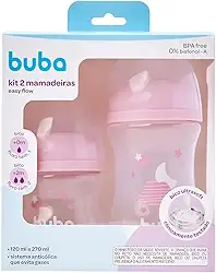 KIT 2 MAMADEIRAS EASY FLOW NUVEM ROSA 120 ML E 270 ML BUBA