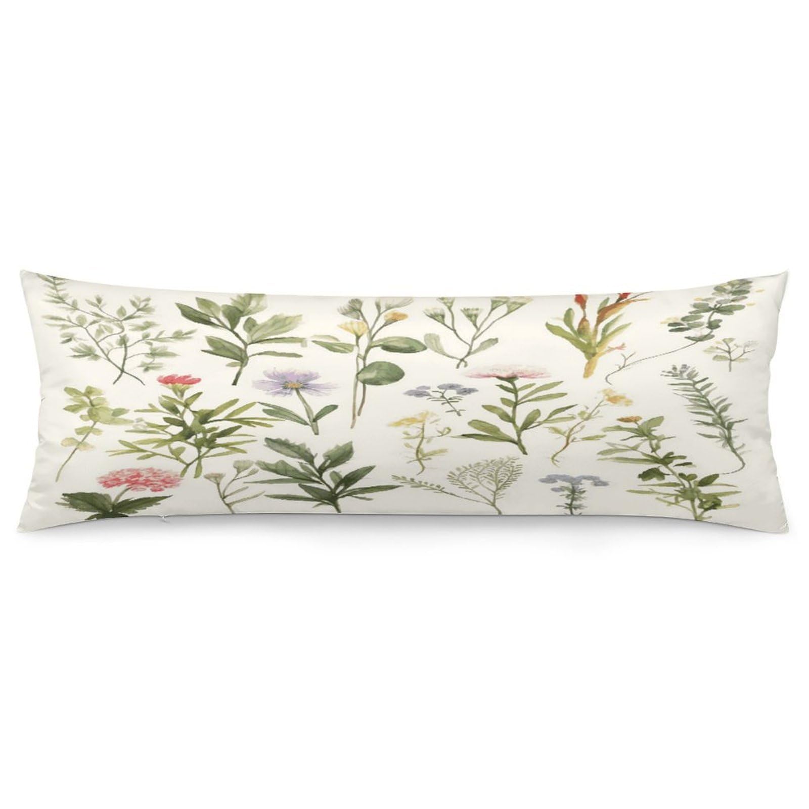 Season Watercolors of Herbs Flowersb Body Pillow Cover Luxury Long Body Pillow Pillowcase with Hidden Zipper Breathable Soft Cozy Pillow Case Wrinkle Fade Resistant Pillowcase 20''×54''